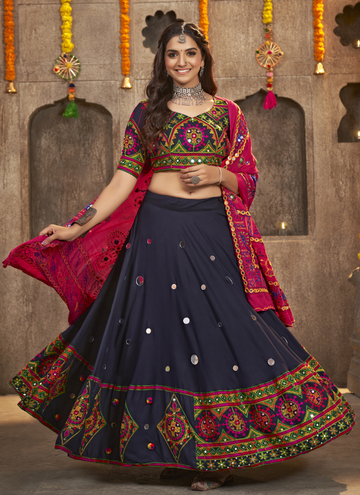 Black Thread Embroidered Viscose Rayon Traditional Lehenga Choli